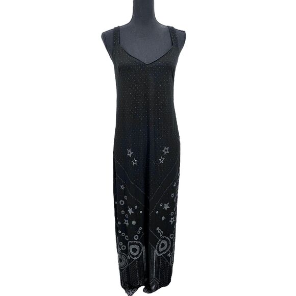 Vintage‎ Platinum Dorothy Schoelen Black Whimsey Goth Celestial Maxi Dress Lg - Picture 3 of 10